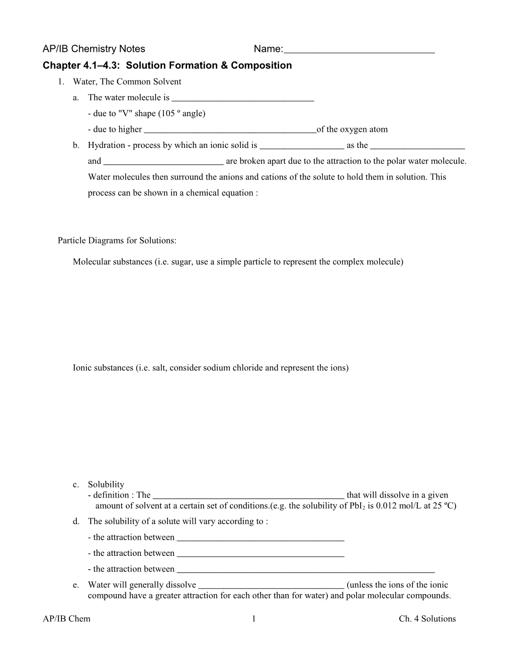 Chapter 4.1 4.3: Solution Formation & Composition