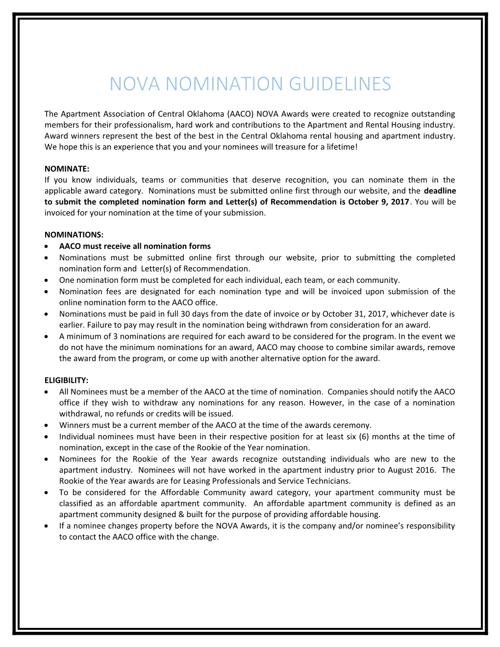 Nova Nomination Guidelines
