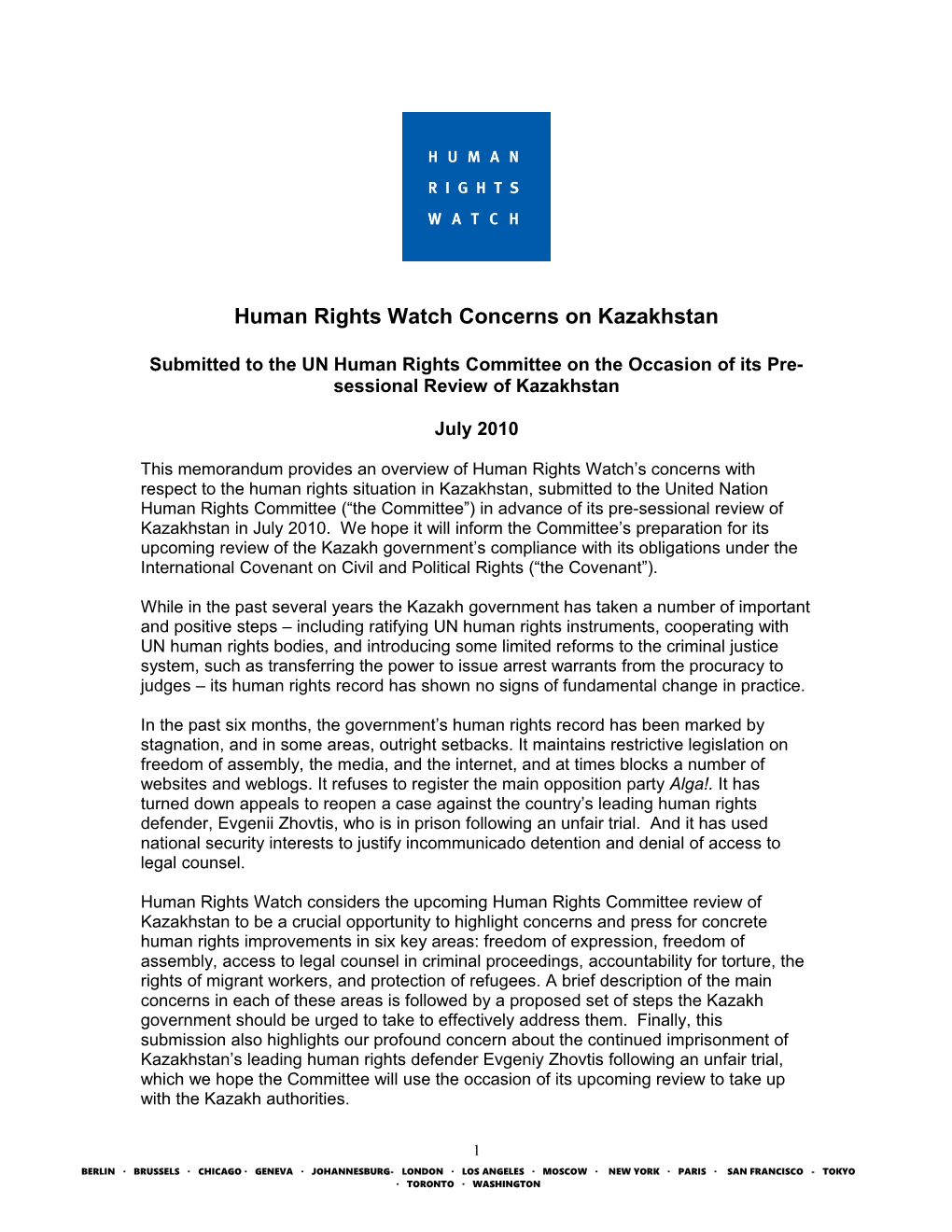 Submitted to the UN Human Rights Committee on the Occasion of Its Pre-Sessional Review