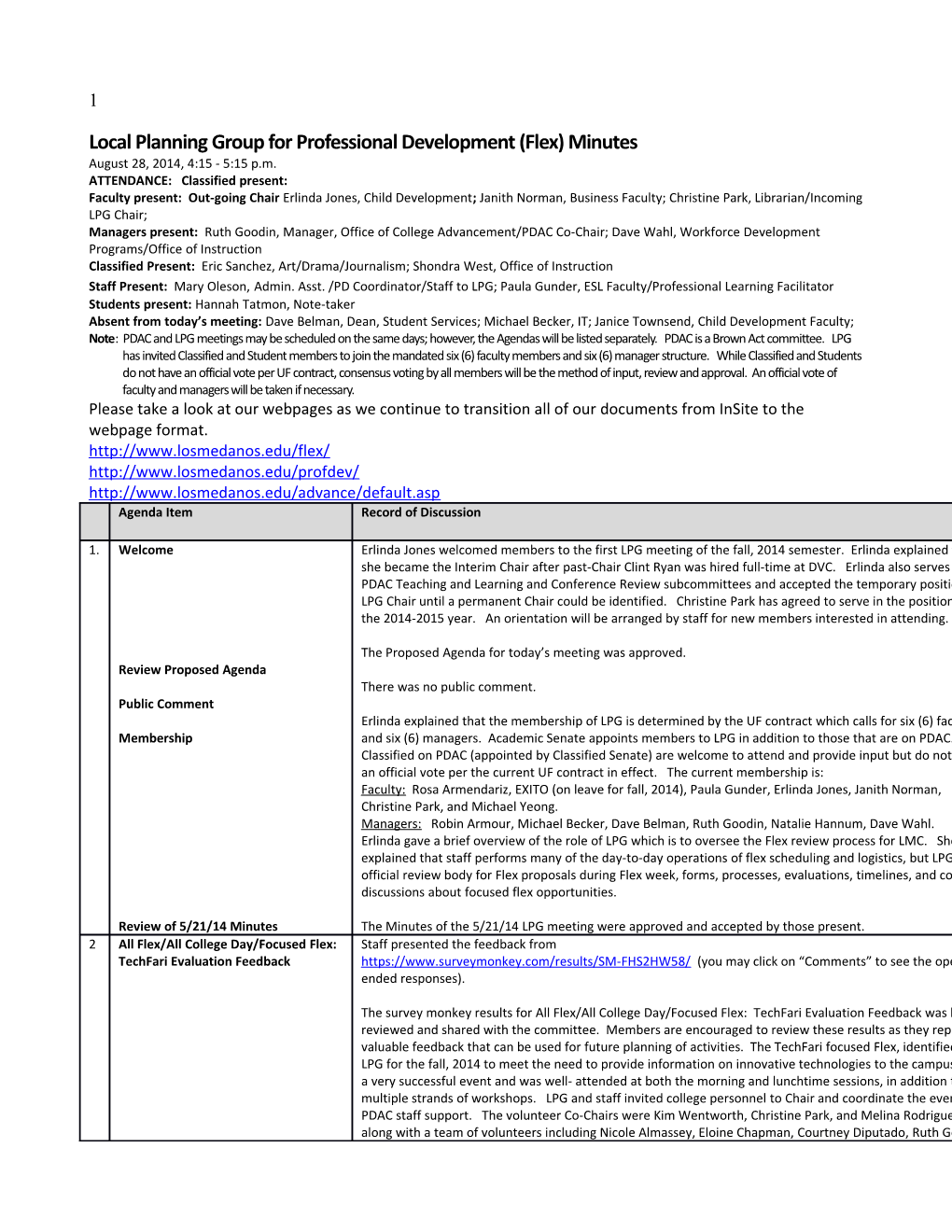 Local Planning Group for Professional Development (Flex) Minutes