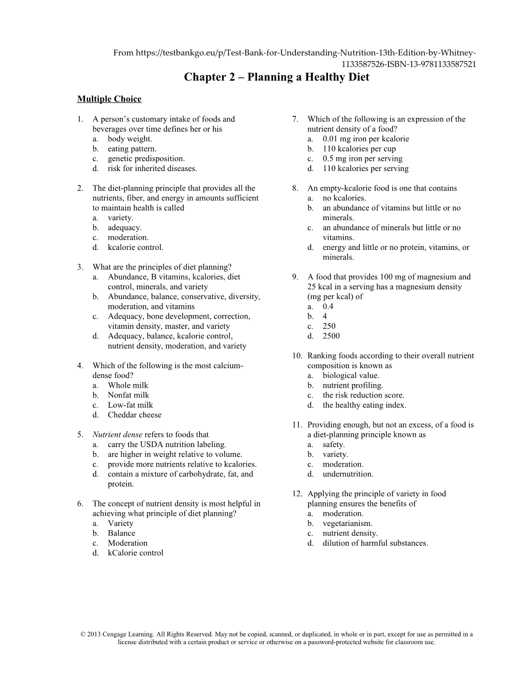 Chapter 2 Planning a Healthy Diet