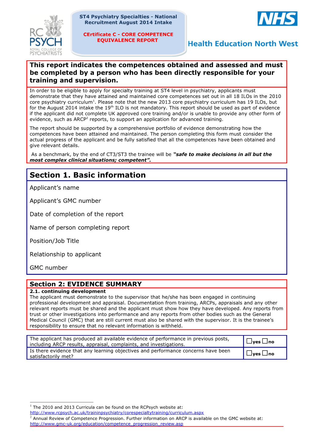 Core Competence Equivalence Report