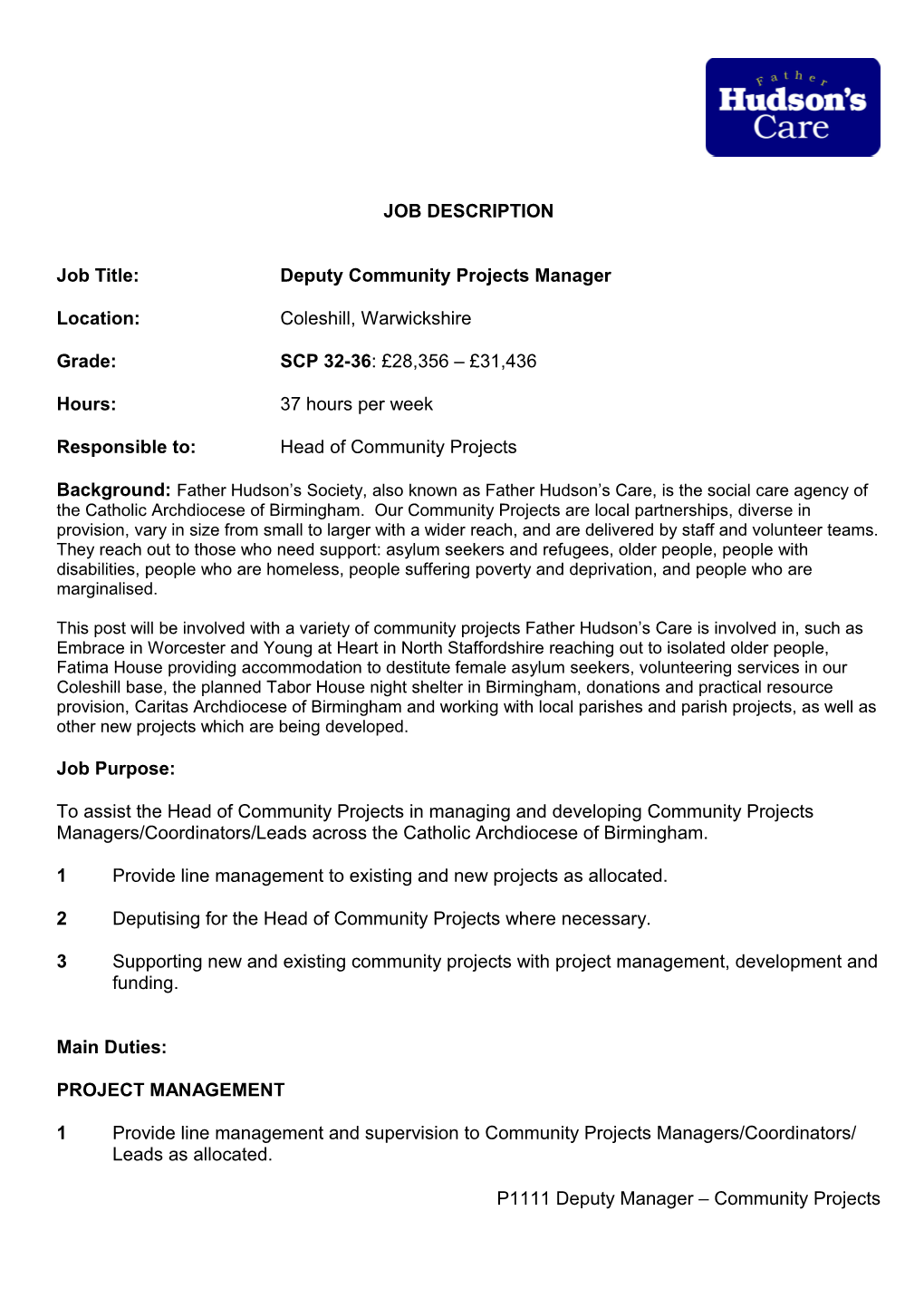 Job Title:Deputycommunity Projects Manager