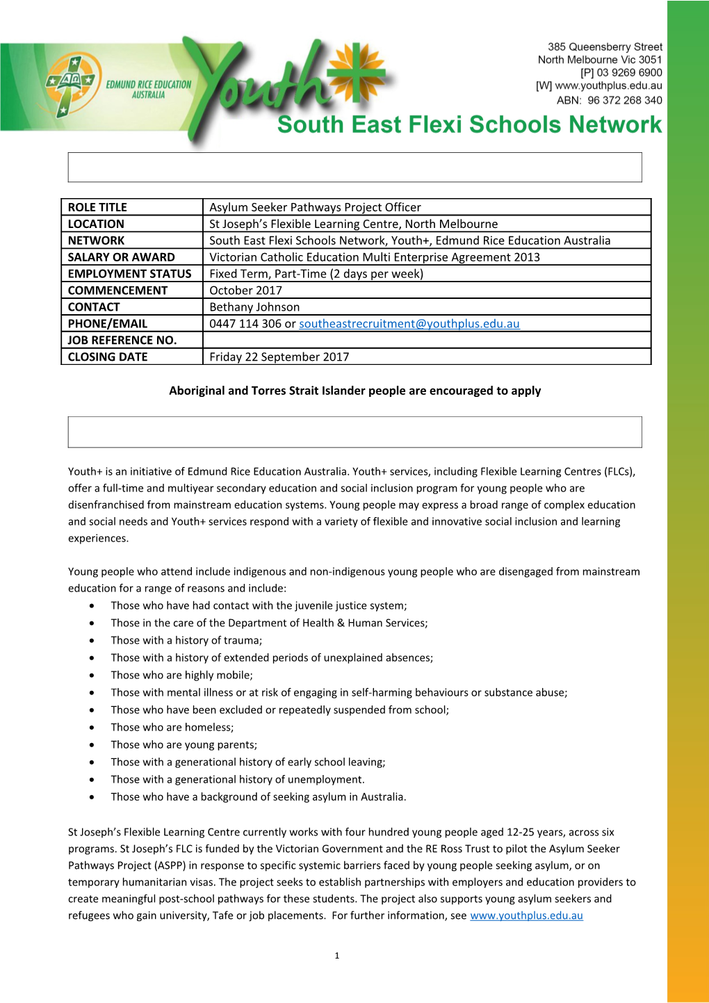 Position Description: Asylum Seeker Pathways Project Officer