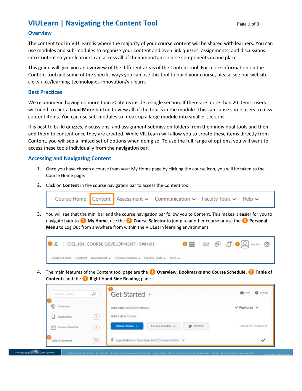 Viulearn Navigating the Content Tool Page 1 of 3