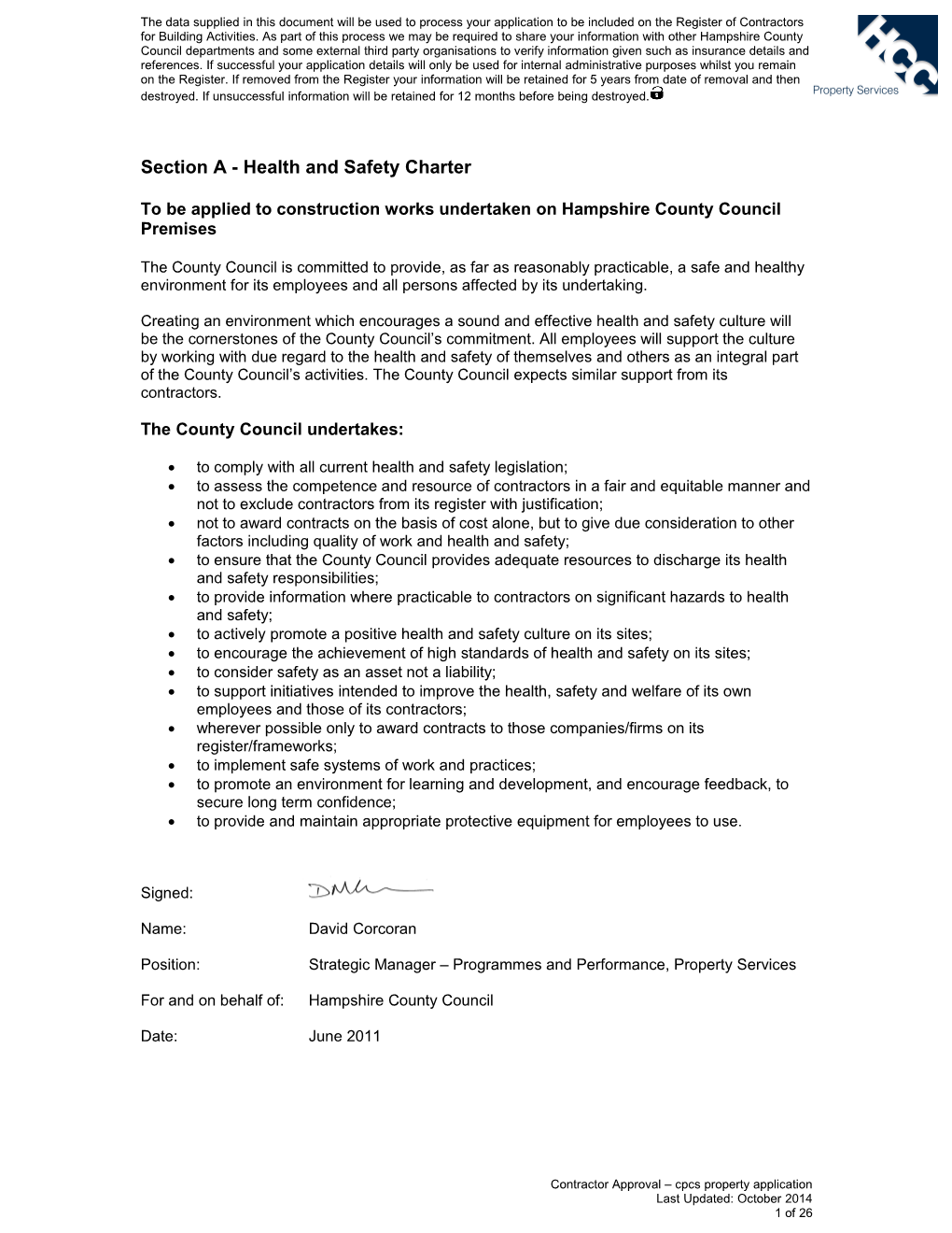 Section a - Health and Safety Charter