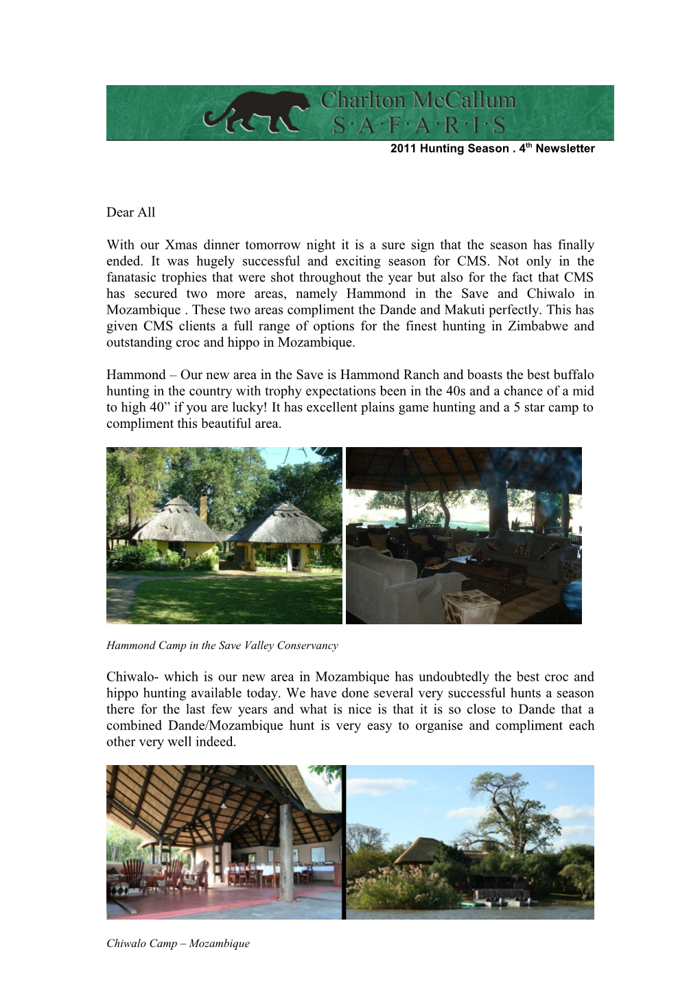 2011 Hunting Season . 4Th Newsletter