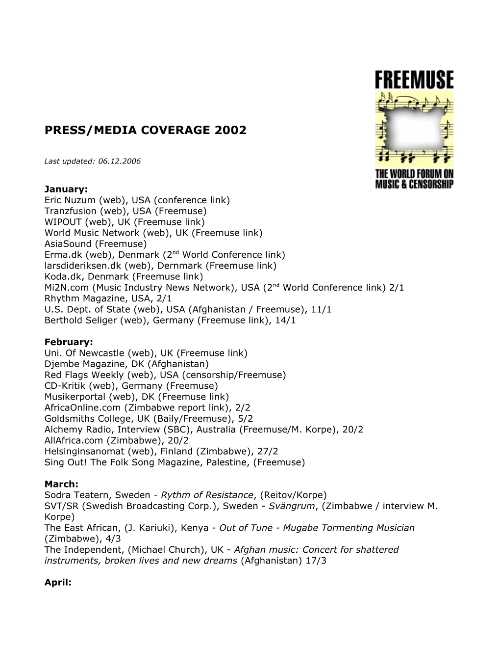 Press/Media Coverage 2002