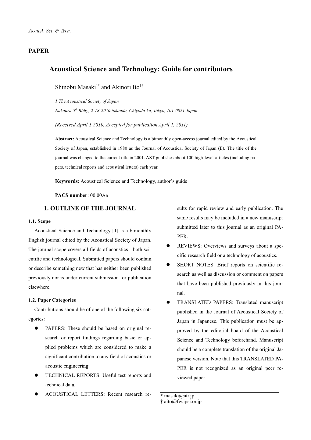 Template for Acoustical Science and Technology