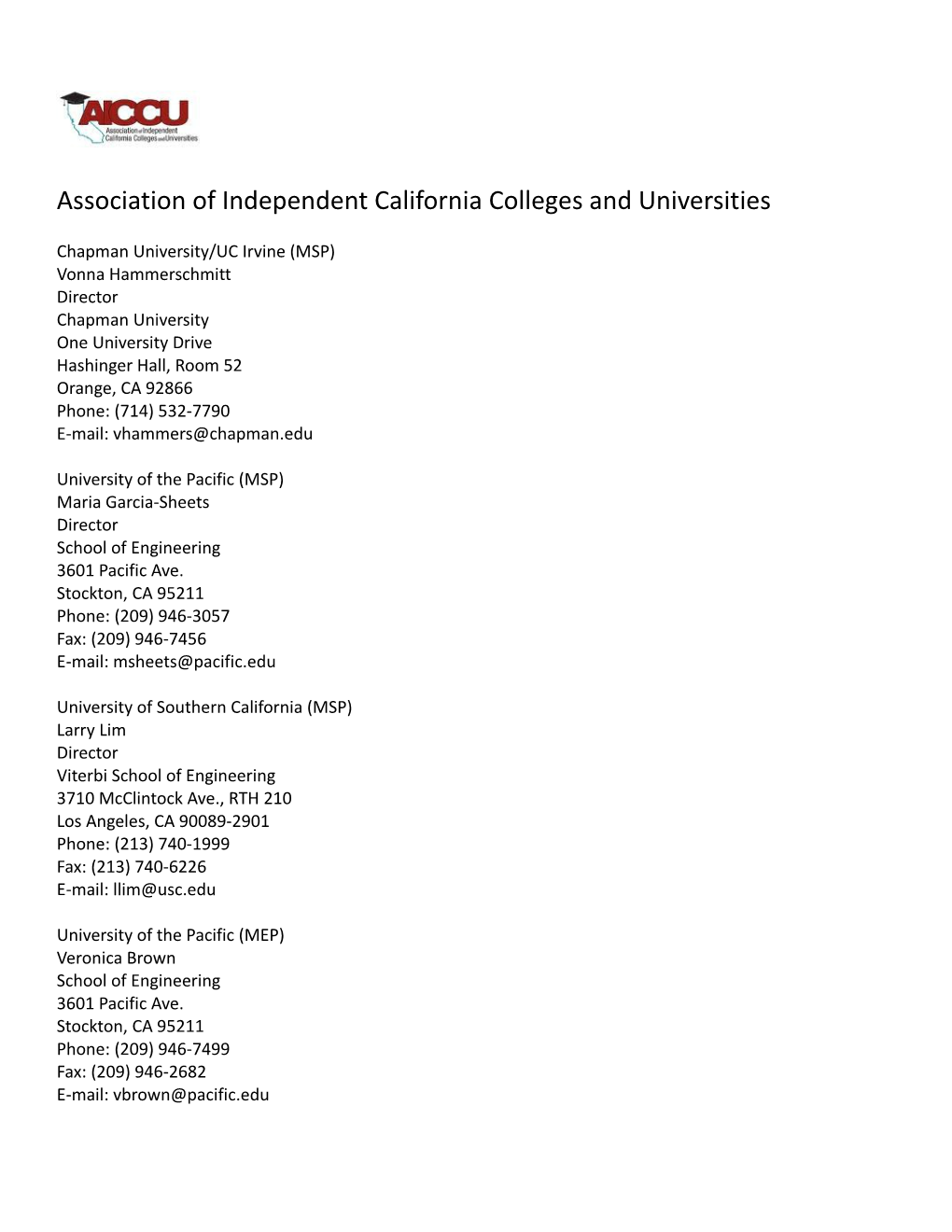 Association of Independent California Colleges and Universities