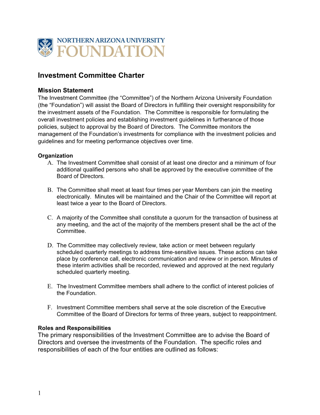 Investment Committee Charter