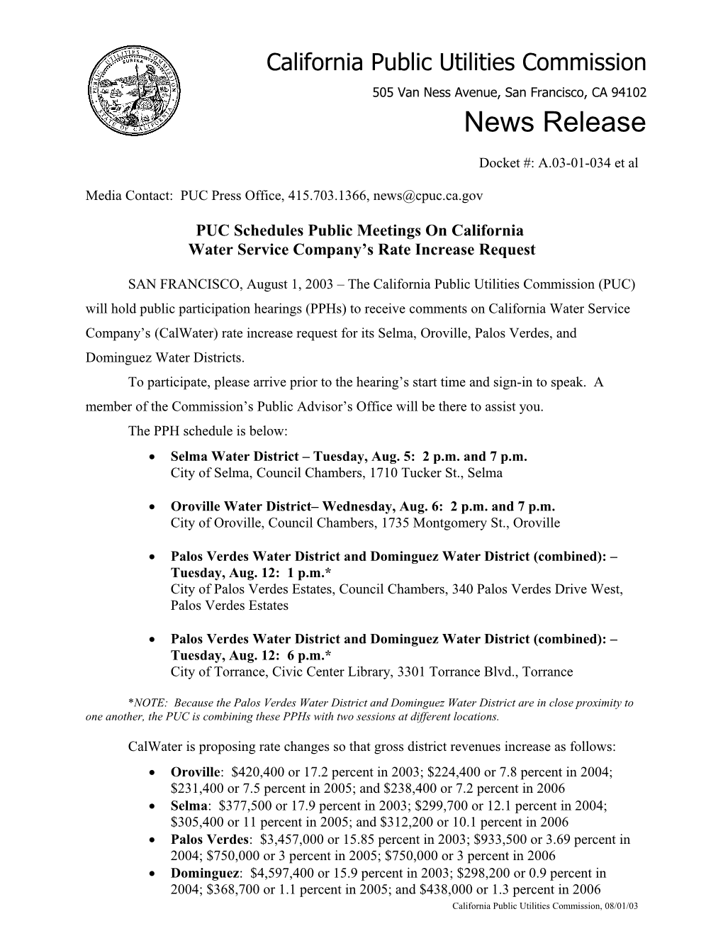 PUC Schedules Public Meetings on California