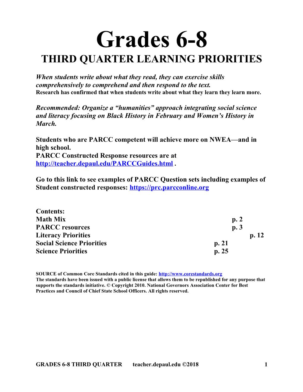 Third Quarter Learning Priorities