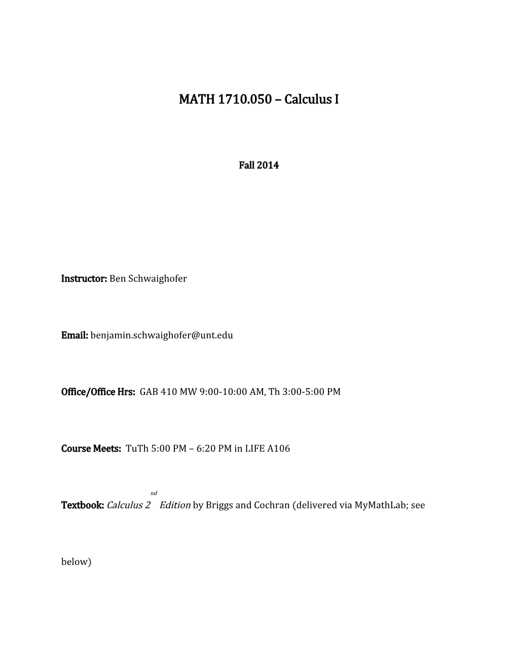 MATH 1710.050 Calculus I