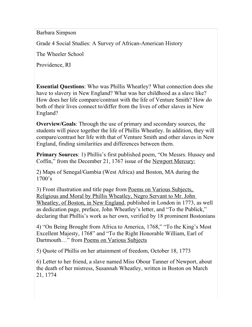 Grade 4 Social Studies: a Survey of African-American History