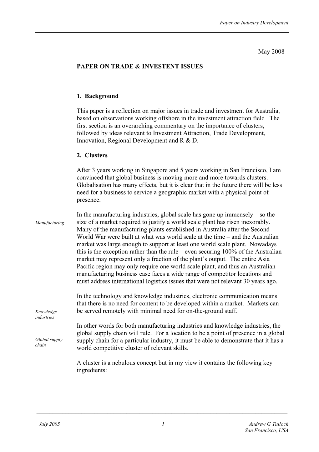 Paper on Trade & Investent Issues