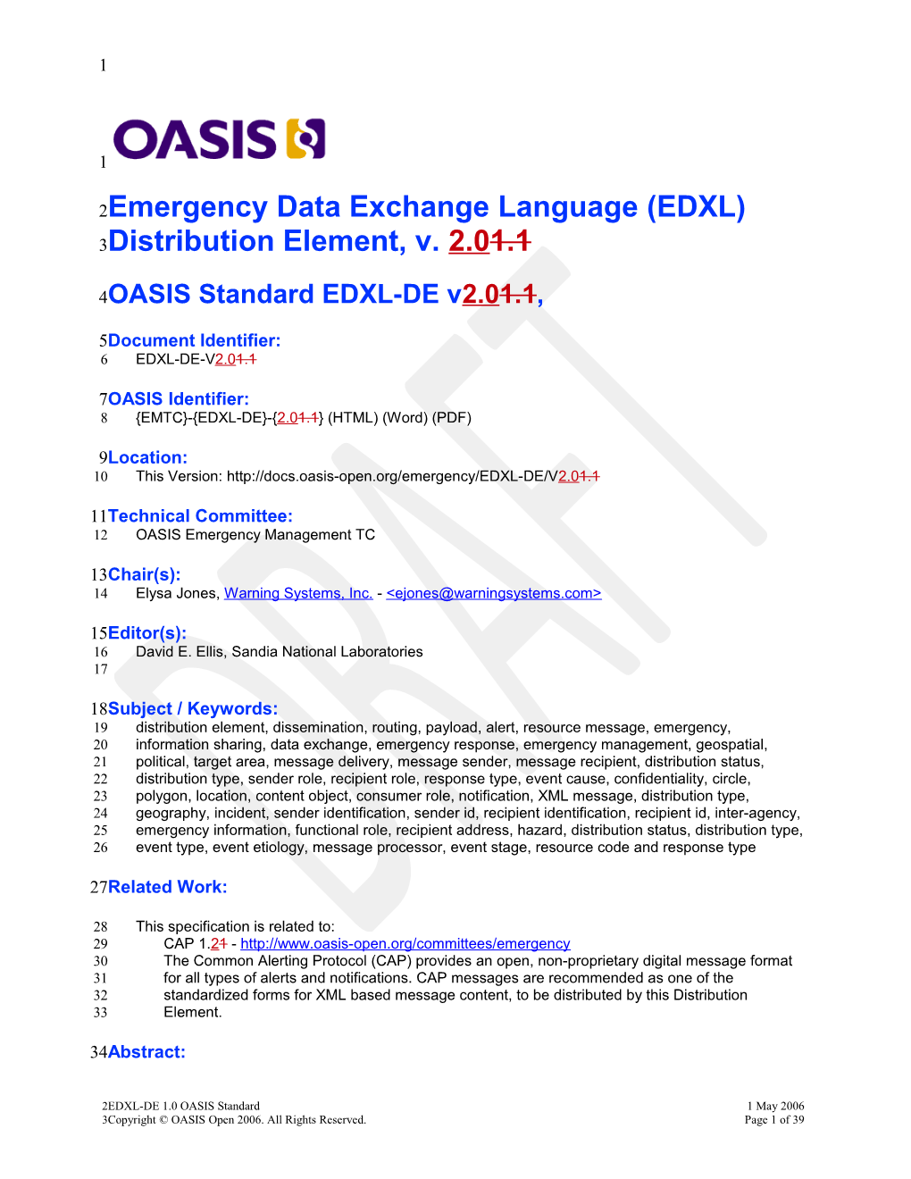 Emergency Data Exchange Language (EDXL) Distribution Element