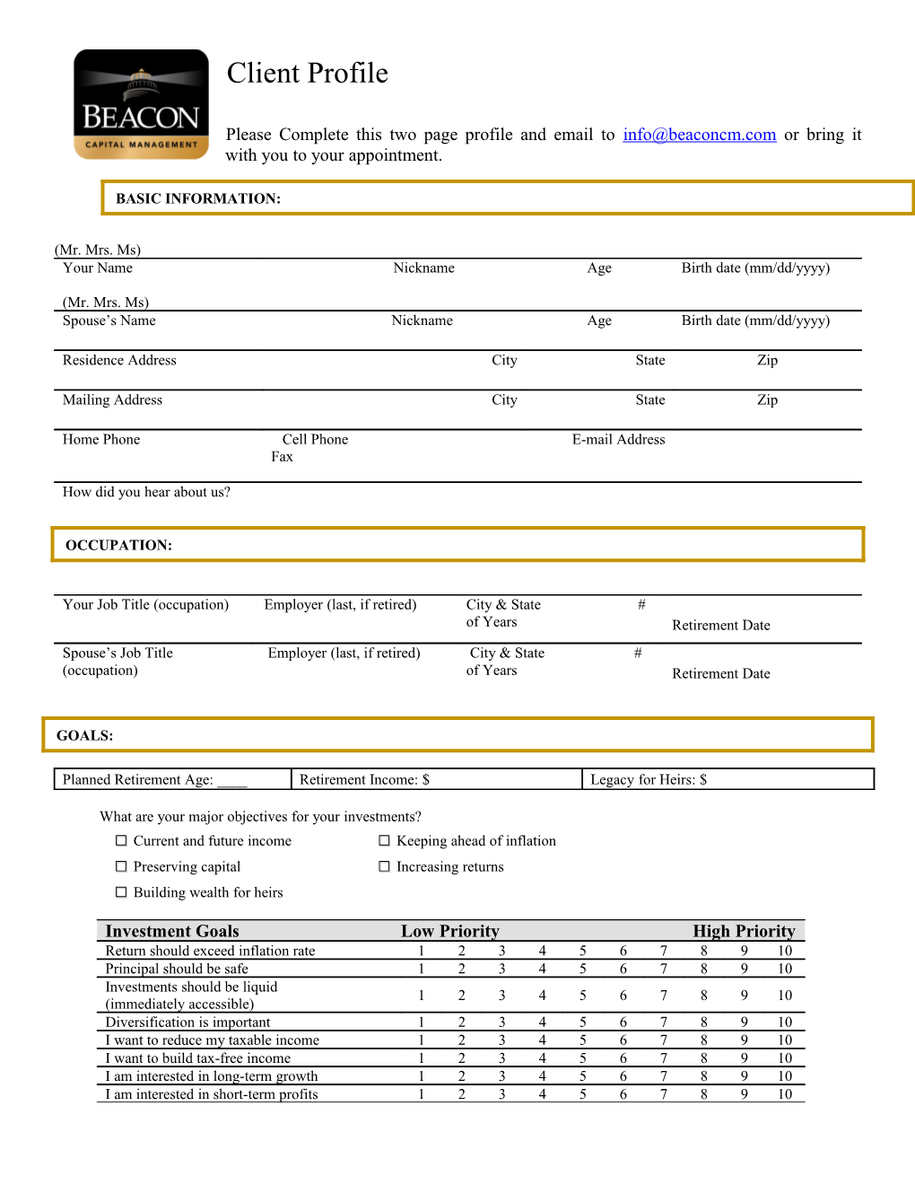 Investment Profile Questionnaire