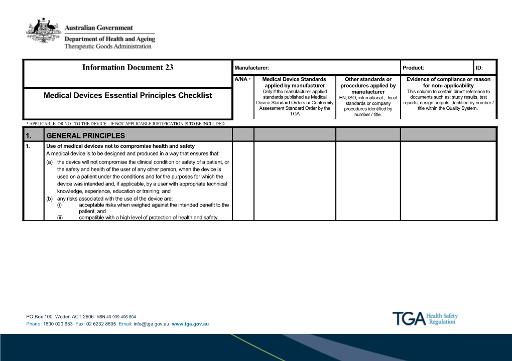 Medical Devices Essential Principles Checklist