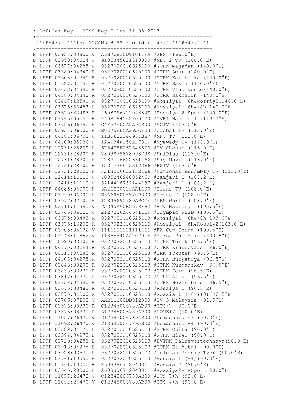 Softcam.Key -BISS Key Files 31.08.2013