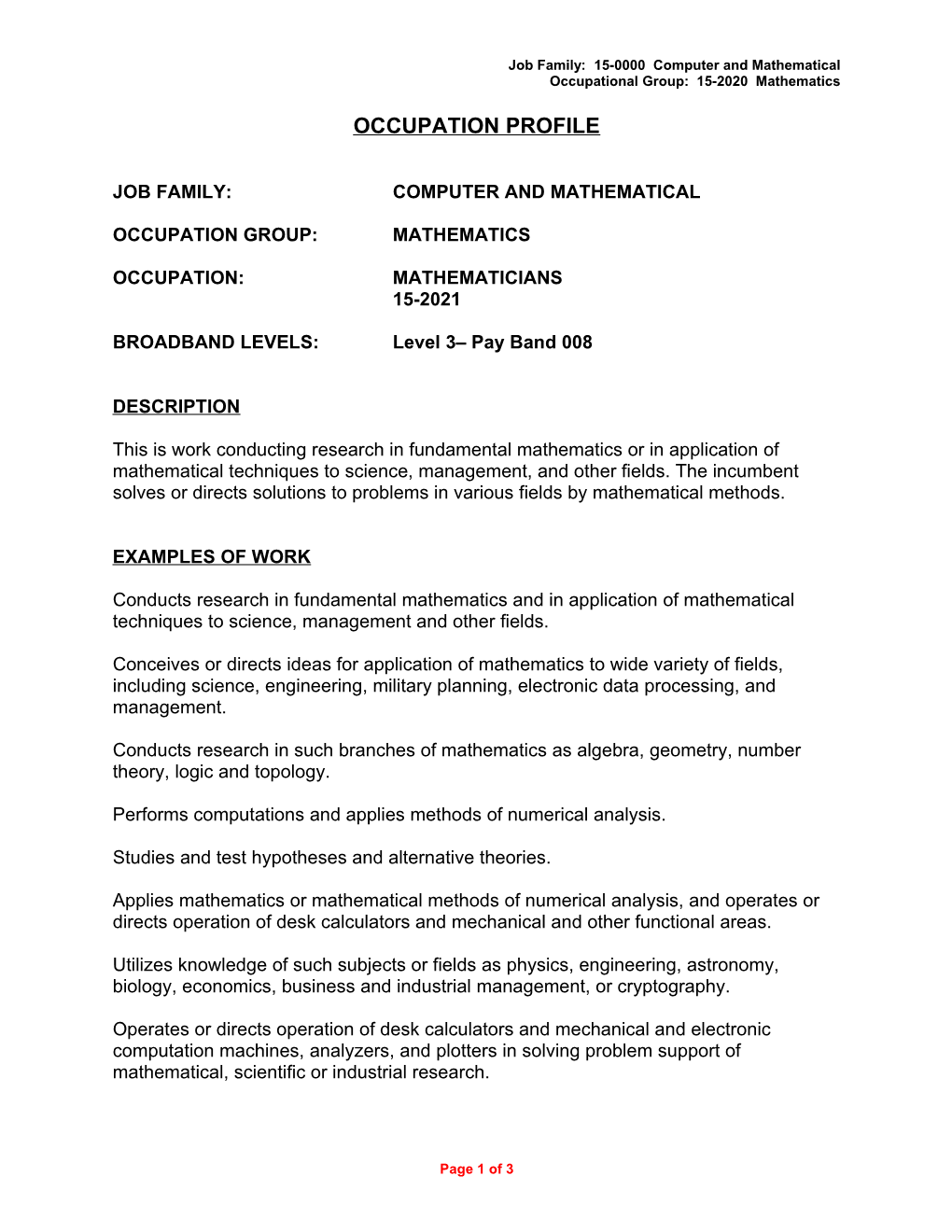 Job Family: 15-0000 Computer and Mathematical