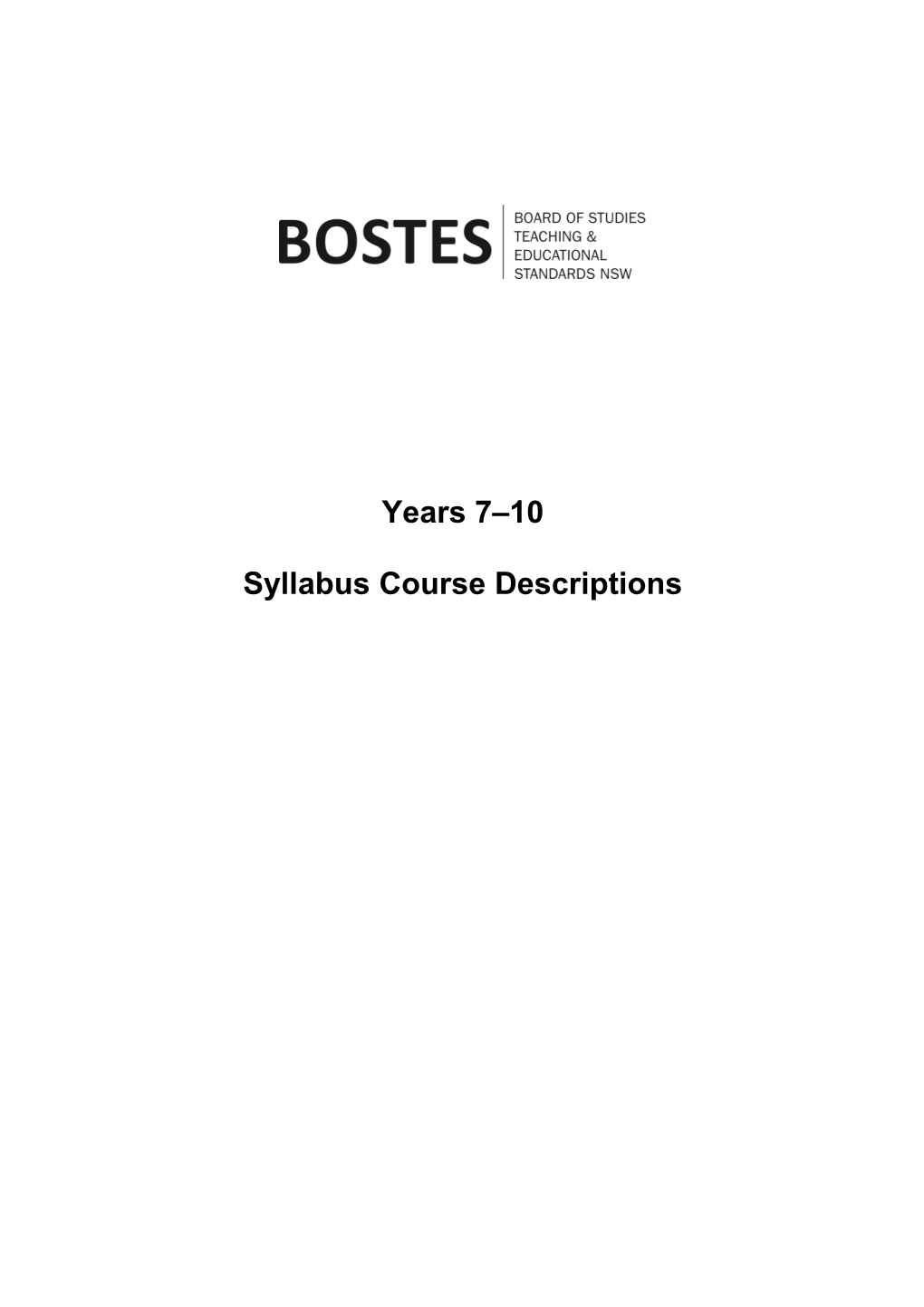 Years 7-10 Syllabus Course Descriptions