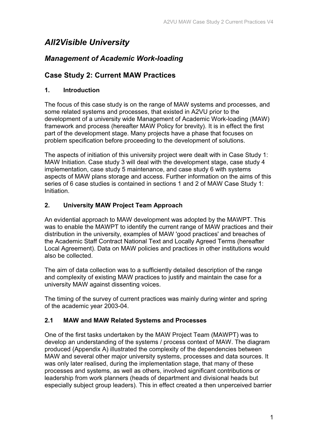 A2VU MAW Case Study 2 Current Practices V4