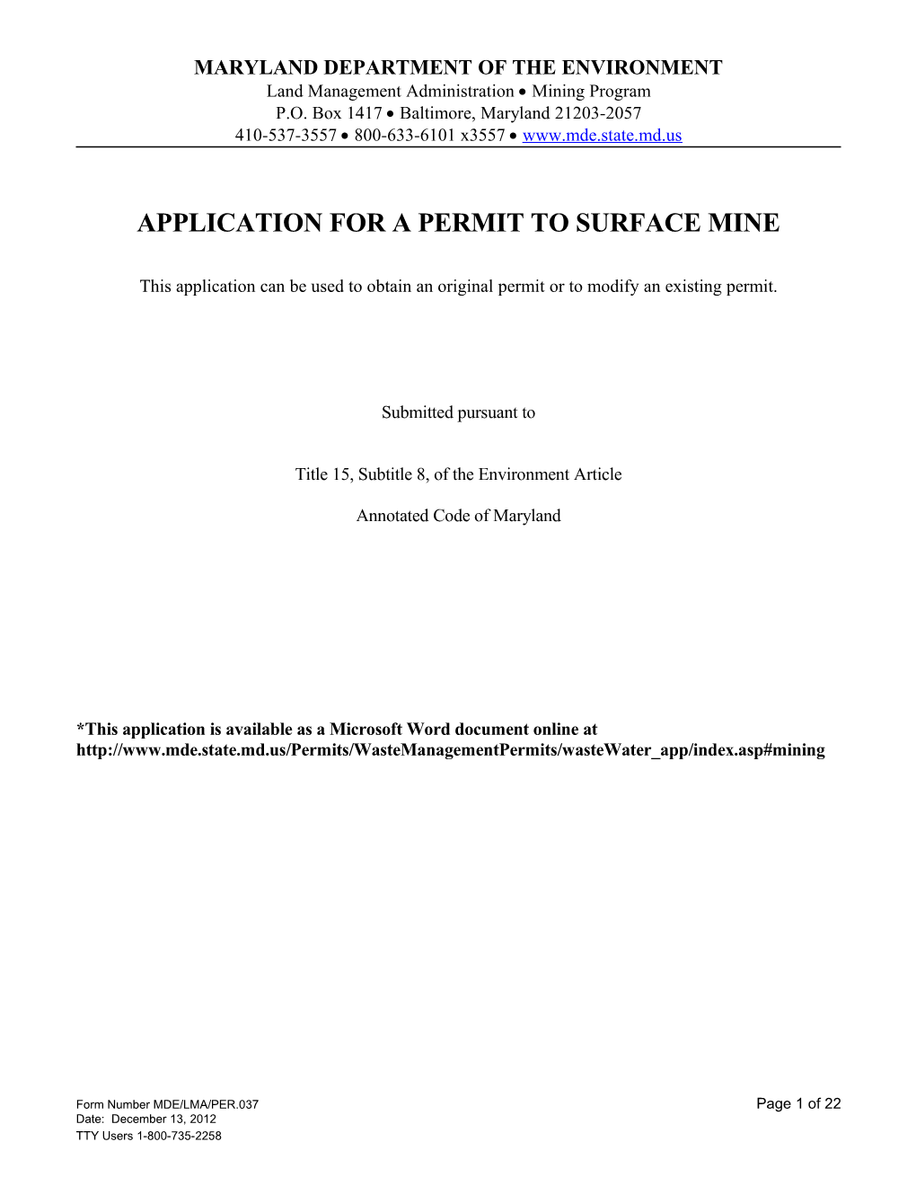 Application for a Permit to Surface Mine