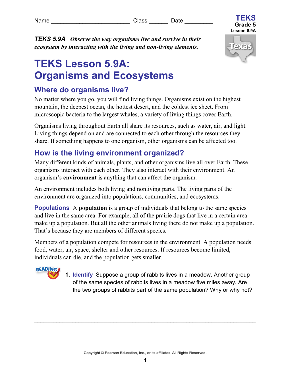 TEKS 5.9A Observe the Way Organisms Live and Survive in Their Ecosystem by Interacting