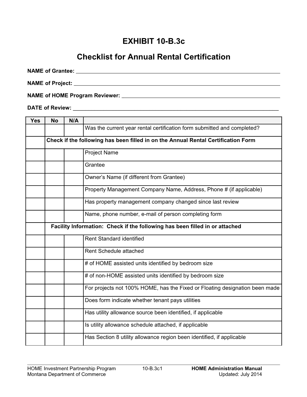 Checklist for Annual Rental Certification