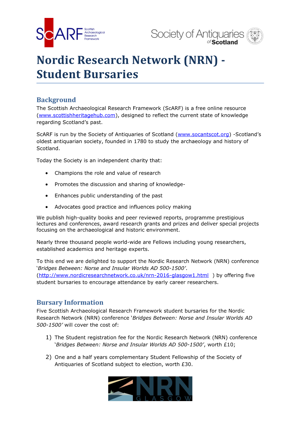 Nordic Research Network (NRN) - Student Bursaries