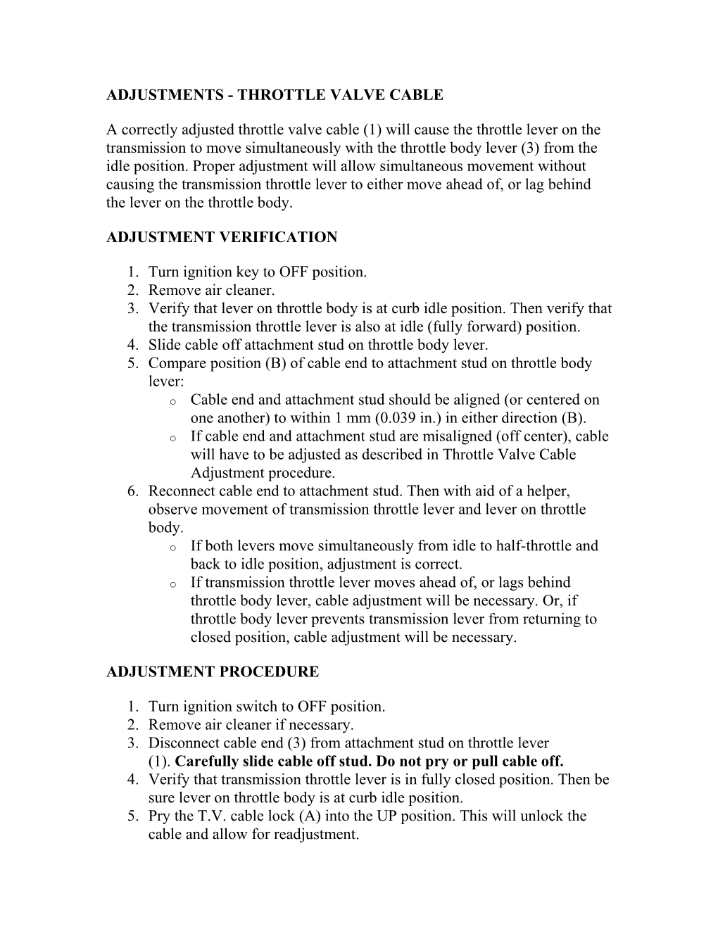 Adjustments - Throttle Valve Cable