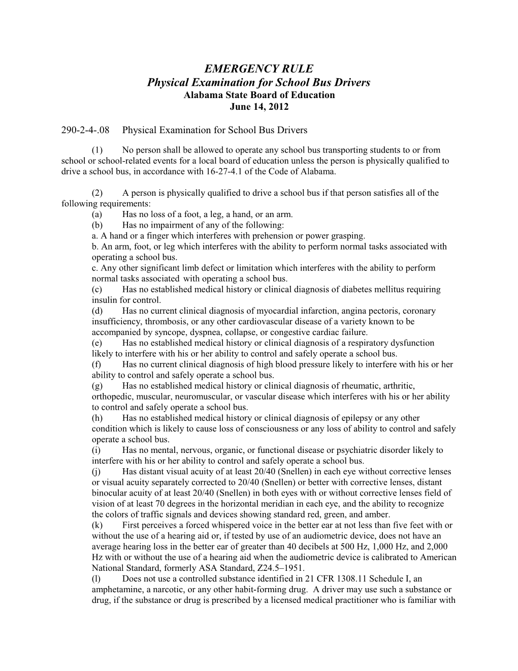 Physical Examination for School Bus Drivers