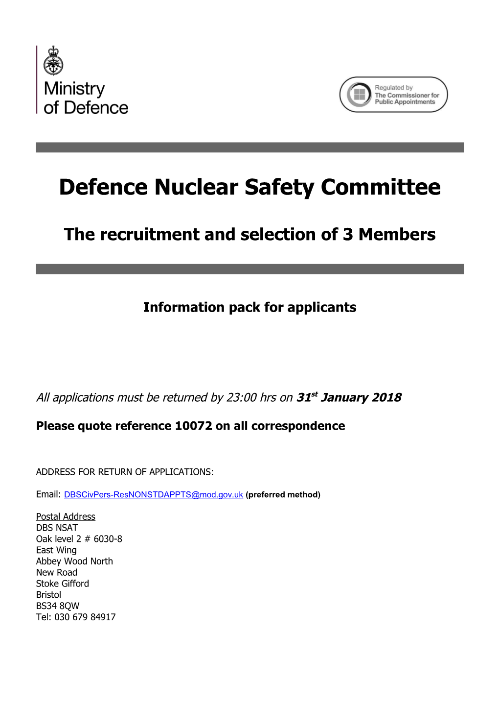 NDPB-Info Pack 2018 DEFENCE NUCLEAR SAFETY COMMITTEE-U