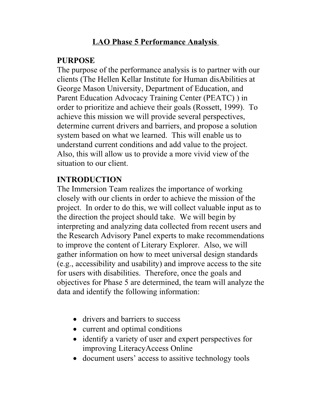 LAO Phase 5 Performance Analysis Plan