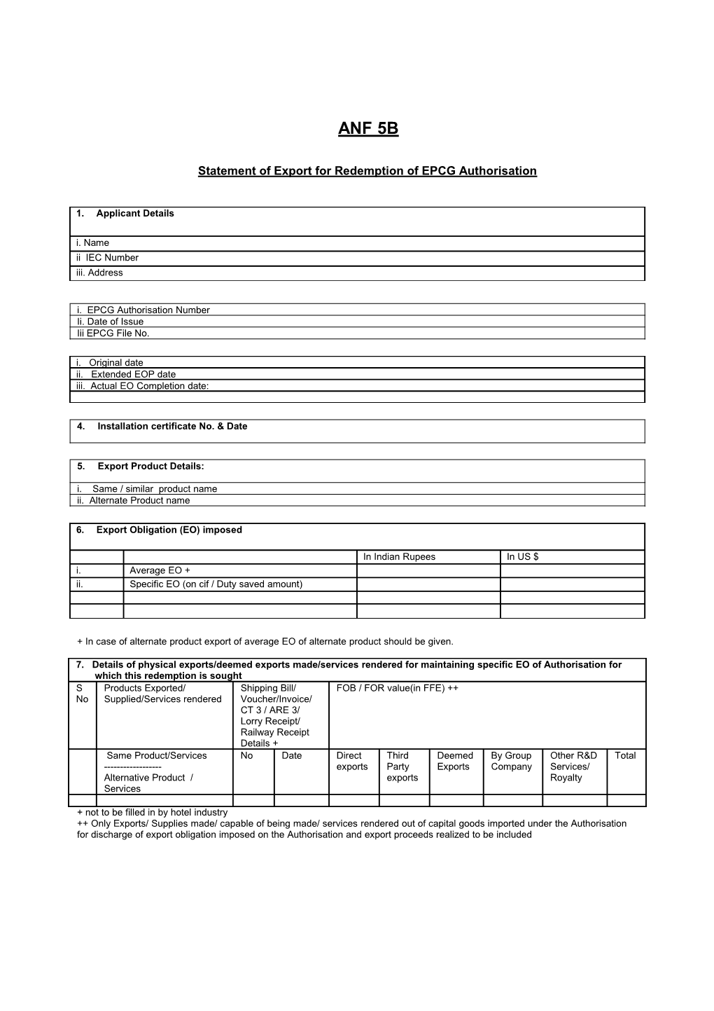 Statement of Export for Redemption of EPCG Authorisation