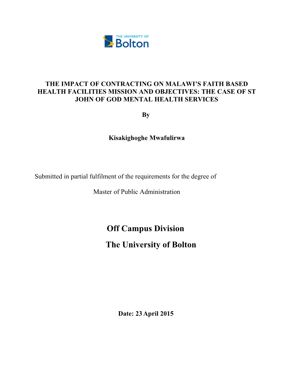 What Is the Effect of Service Level Agreements on the Capacity of Christian Health Facilities