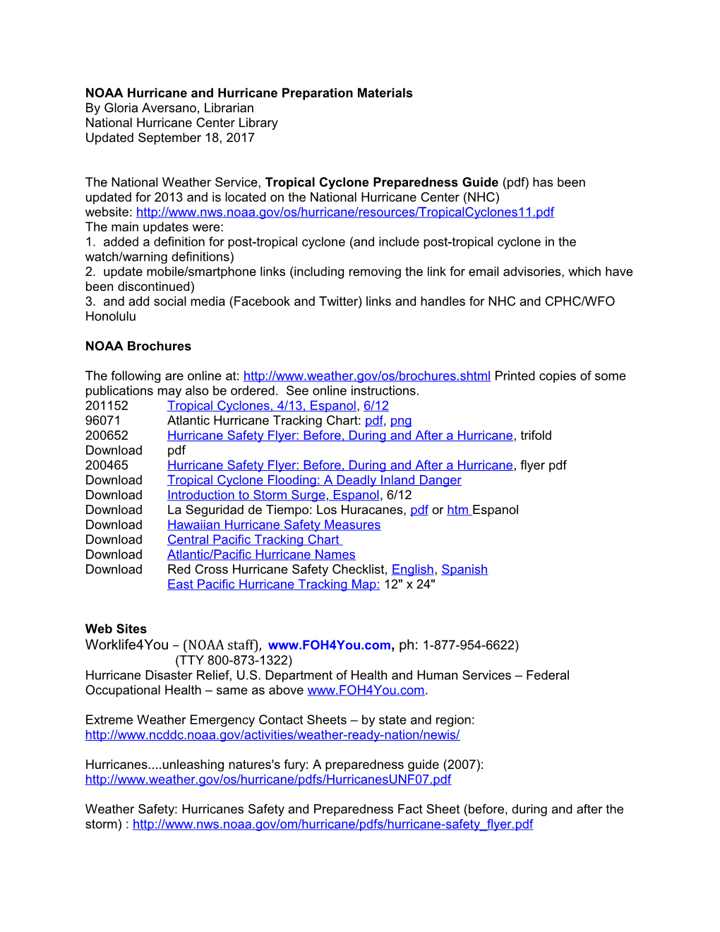 NOAA Hurricane and Hurricane Preparation Materials