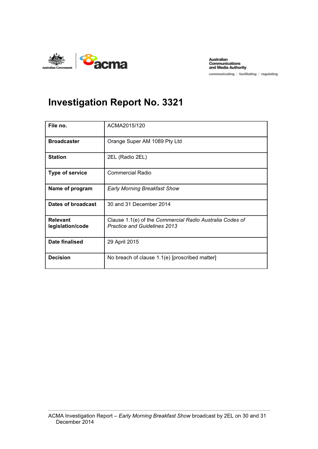 Investigation Report No. 3321