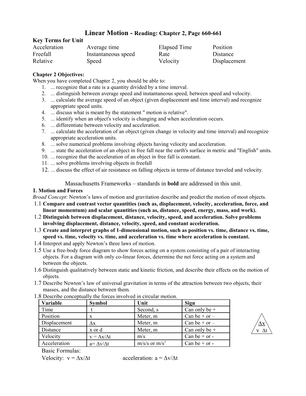 Linear Motion - Reading: Chapter 2, Page 660-661