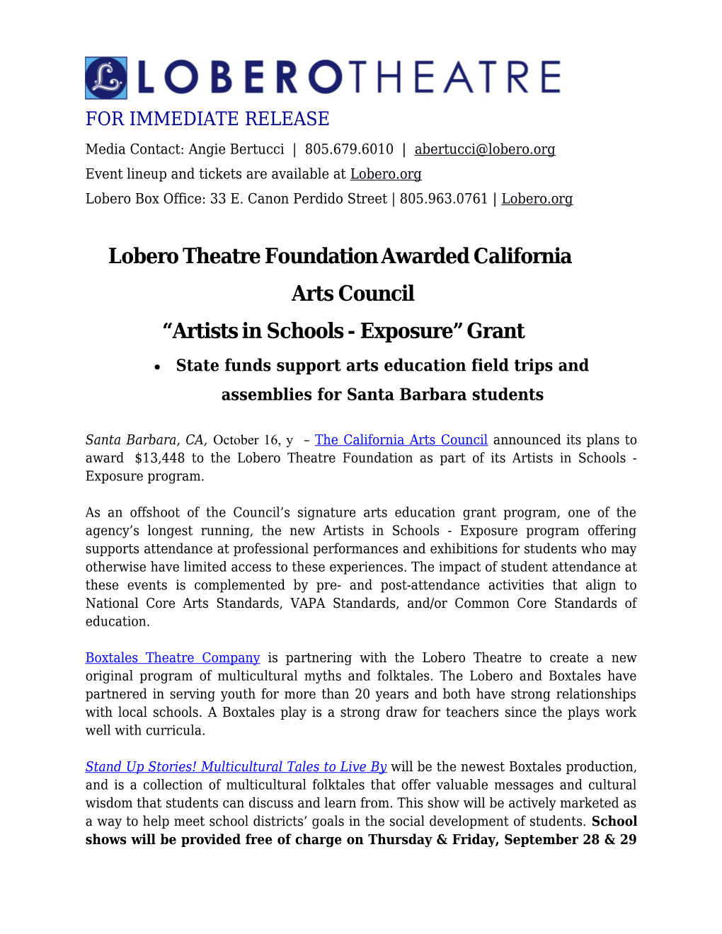 Lobero Theatre Master Event Calendar 2014-2015