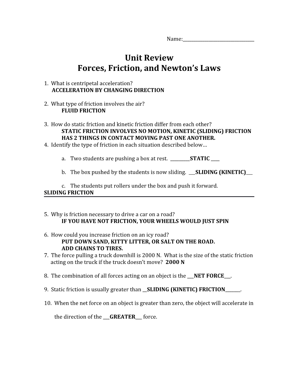 Forces, Friction, and Newton S Laws