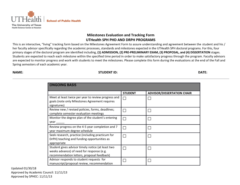 Milestonesevaluation and Tracking Form