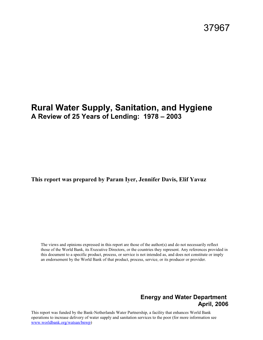 Rural Water Supply, Sanitation, and Hygiene