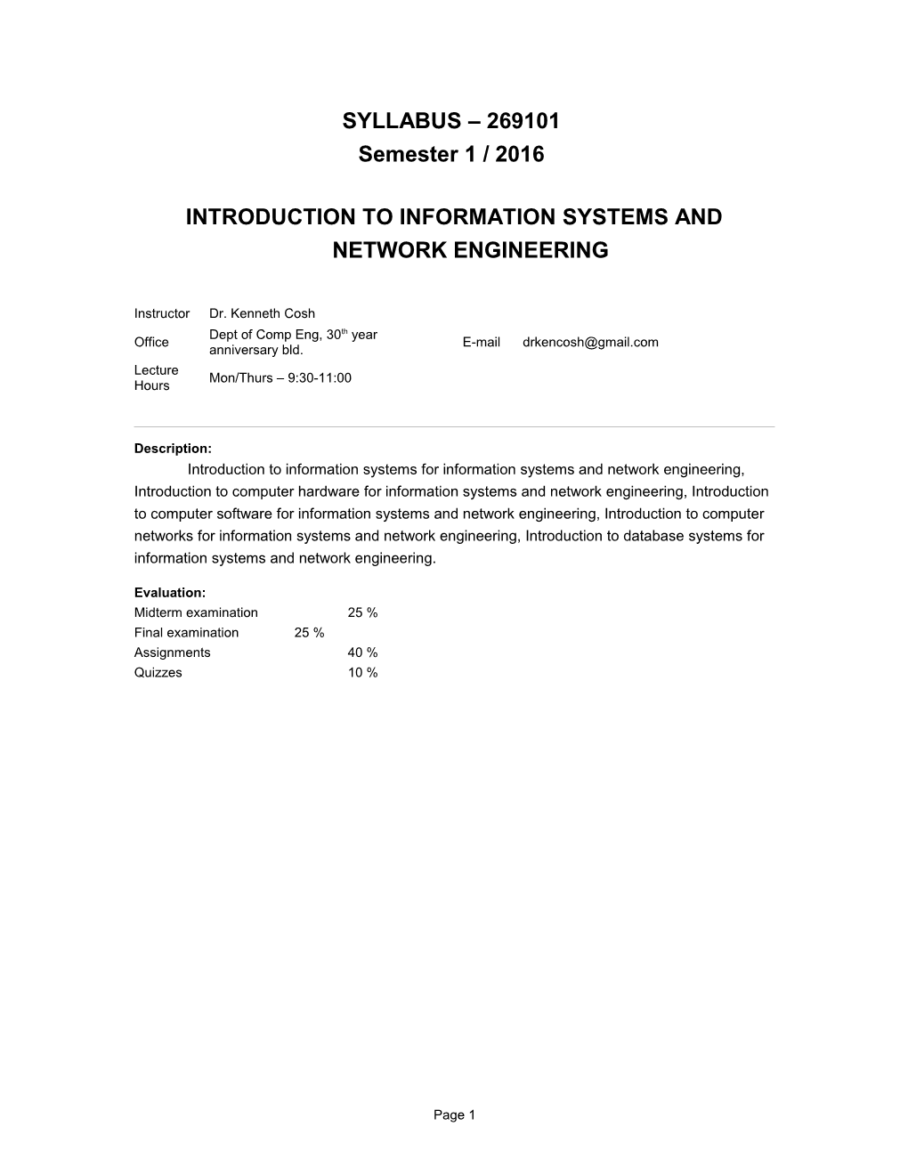 Introduction to Information Systems and Network Engineering