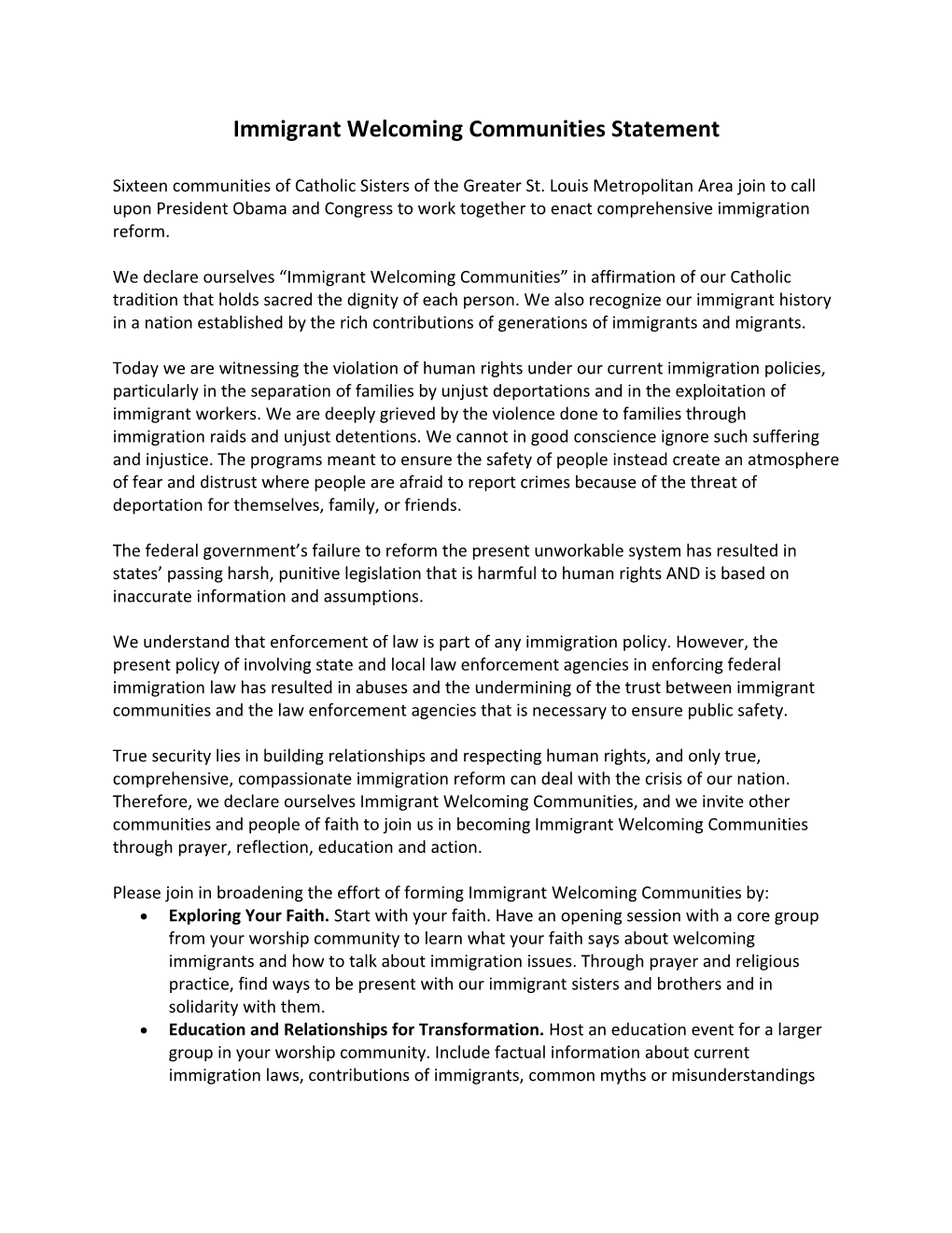 Immigrant Welcoming Communities Statement