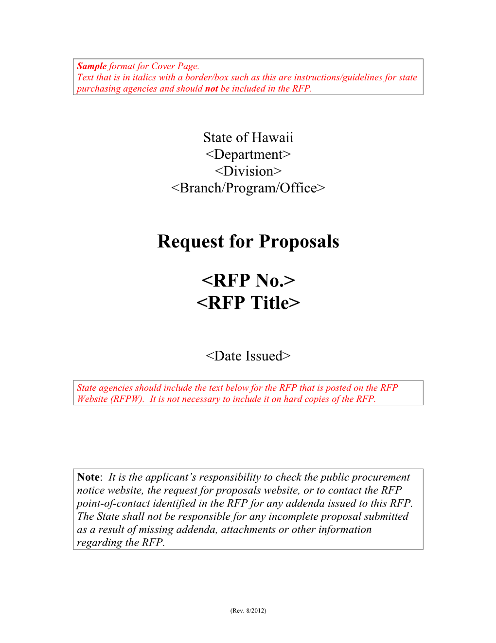 RFP Template for Health and Human Services Pursuant to Ch. 103F, HRS