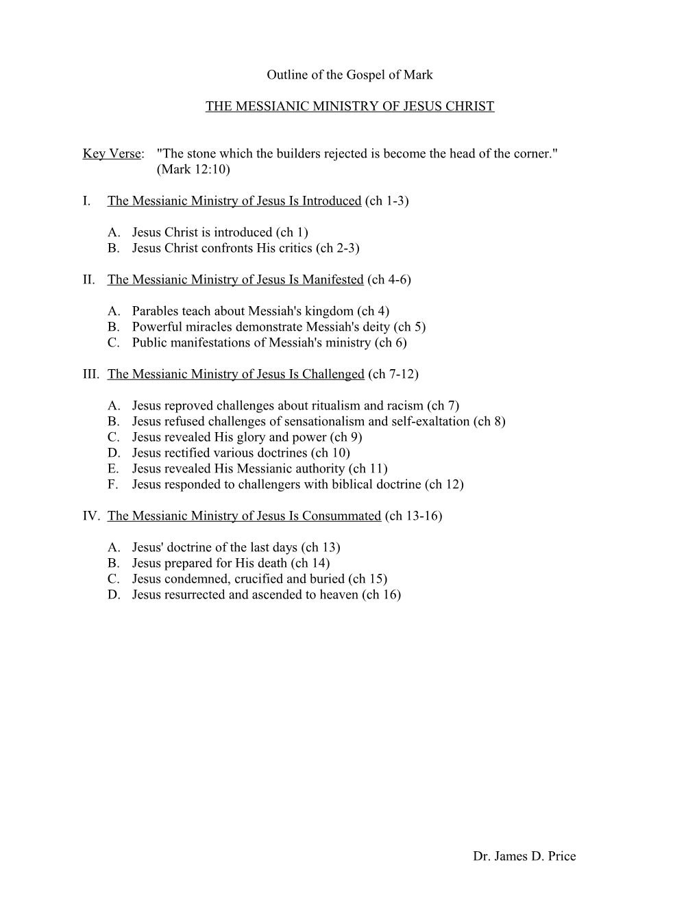 Outline of the Gospel of Mark