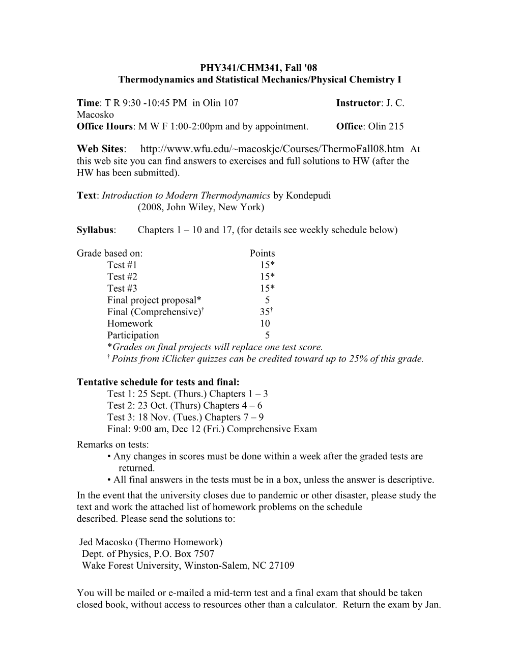 Thermodynamics and Statistical Mechanics/Physical Chemistry I