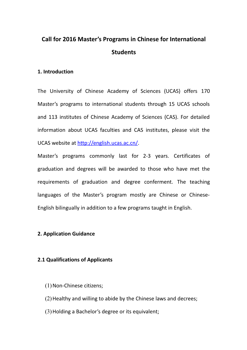 Callfor2016master S Programsin Chinese for International Students